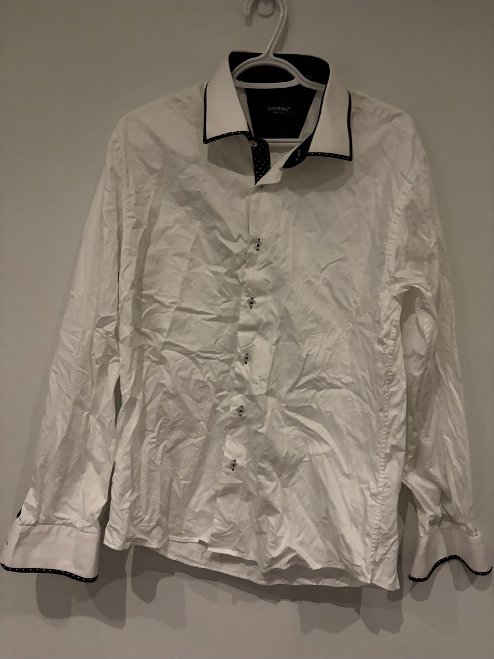 Men's White Dress Shirt with Black Contrast Trim